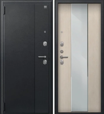 Дверь A-04 черный сатин - седой дуб зеркало